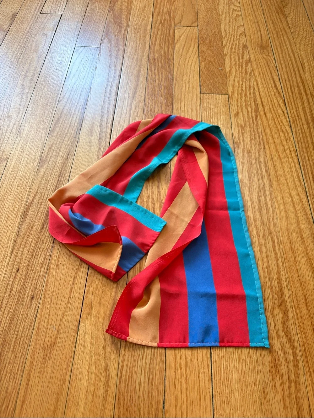Vintage 70s Striped Multi-Color Lightweight Scarf - Red, Blue, Teal, Peach